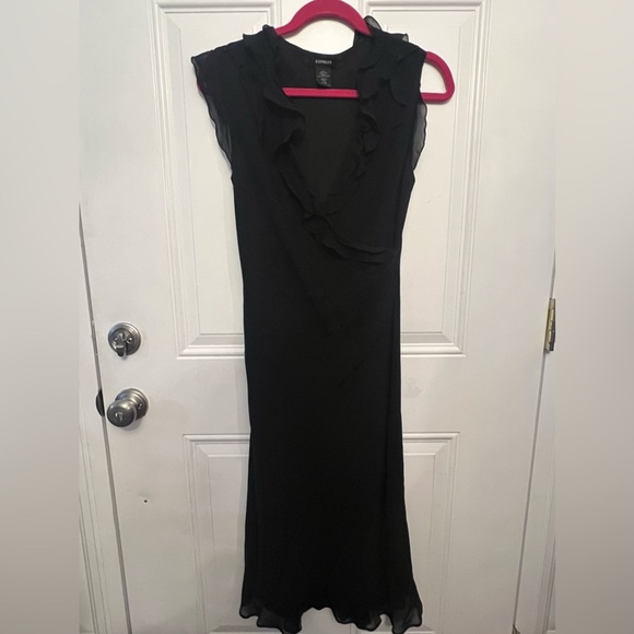 Vintage Silk Ruffle Little Black Dress - Picture 1 of 4
